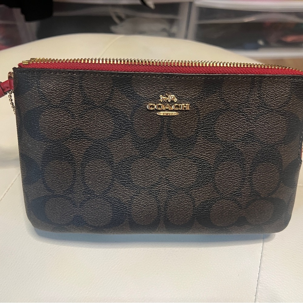 Coach Brown and Red Wristlet